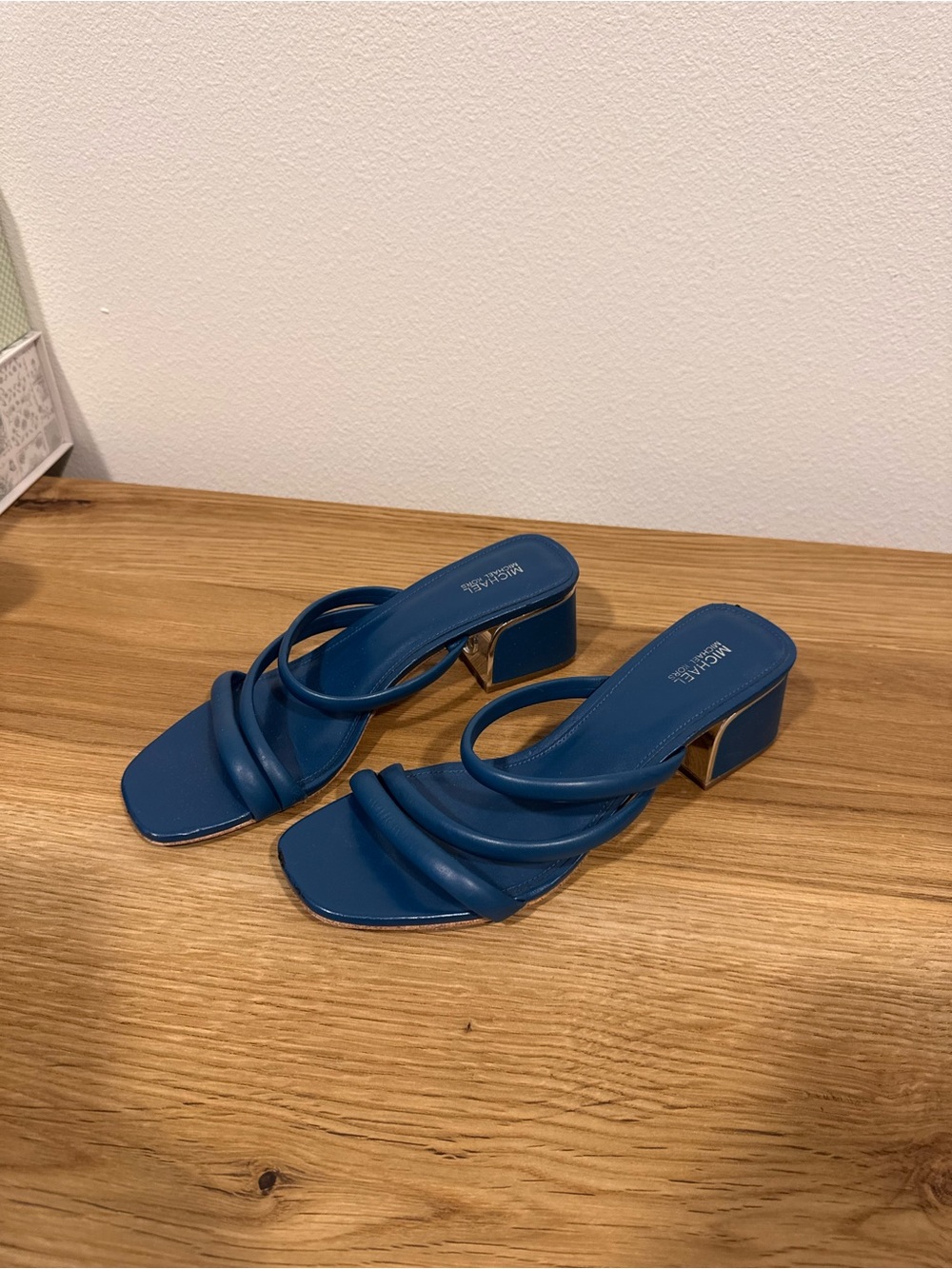 Michael Kors Teal-Blue Strappy Block Heel Sandals